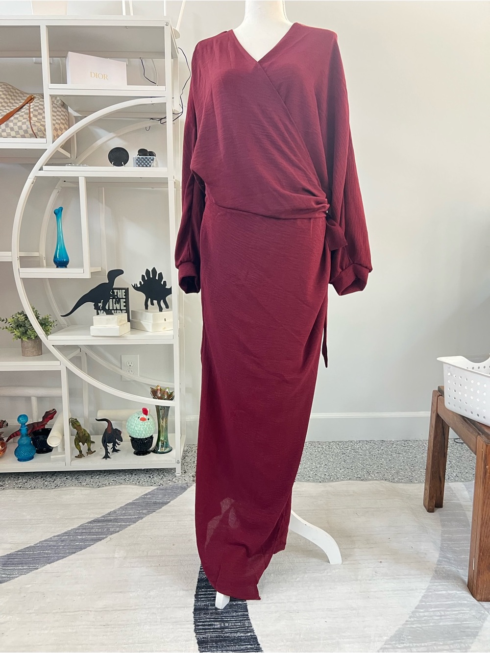 Burgundy Maroon Wrap Maxi Dress with Pockets XL - Picture 5 of 13